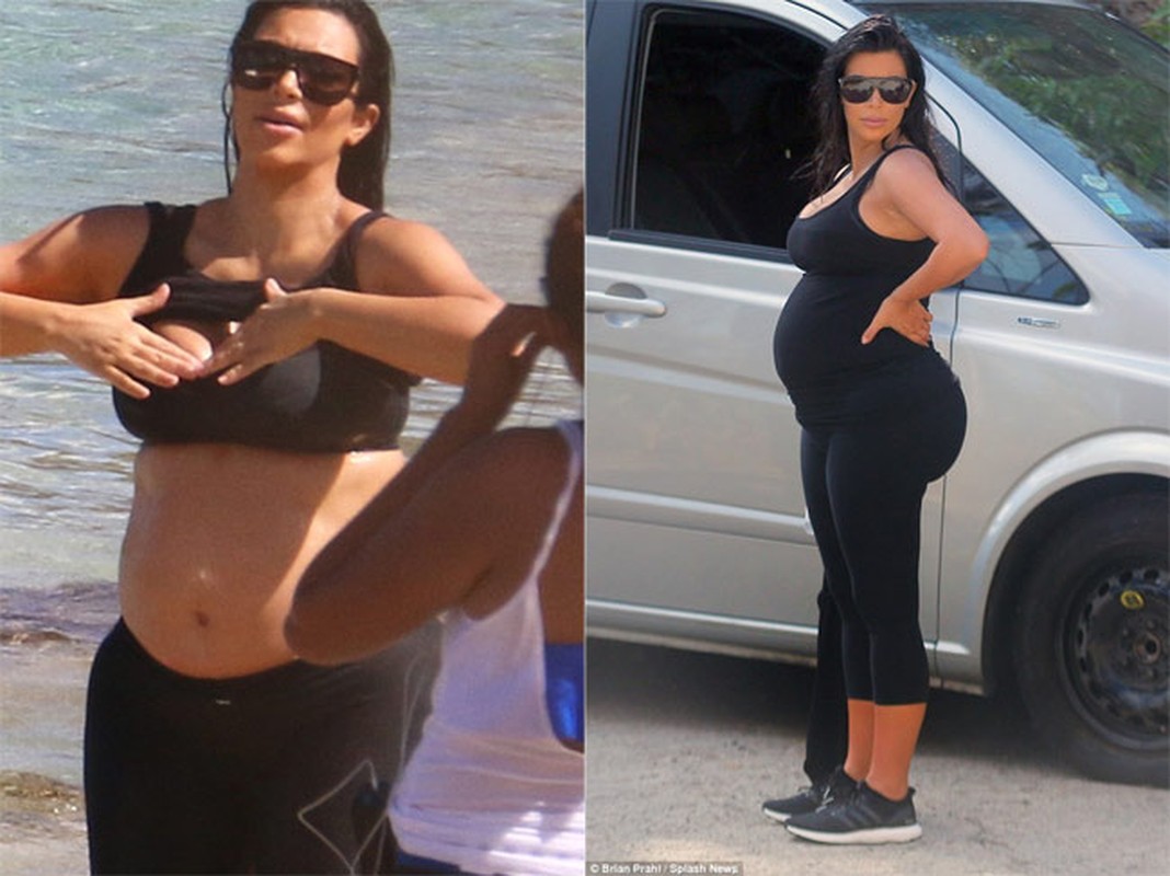 Kim Kardashian khoe bung bau tren bien-Hinh-1