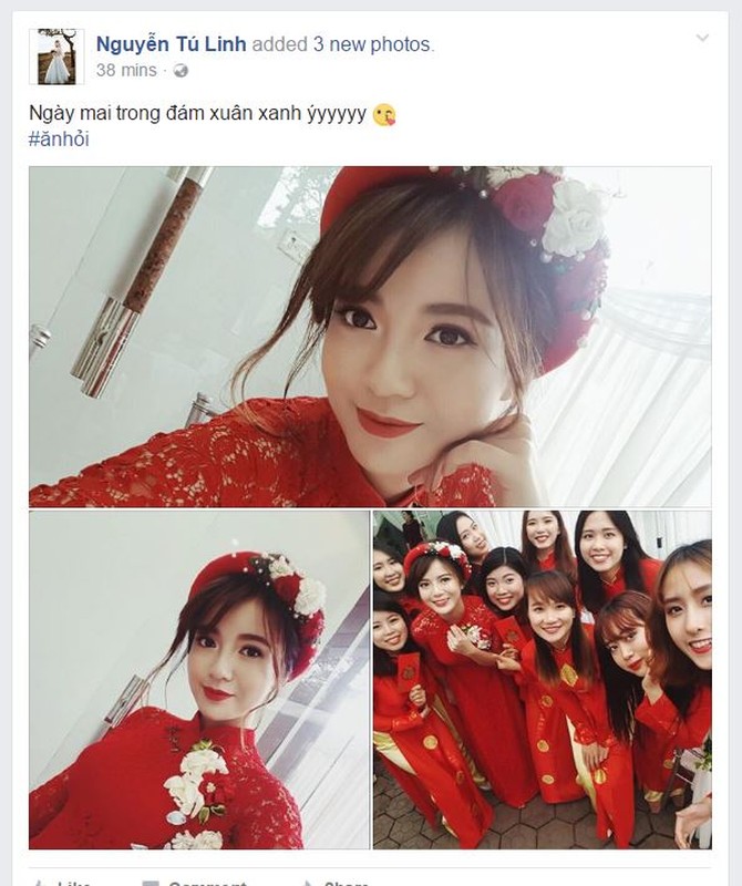 Hot girl fan MU Tu Linh rang ro trong ngay an hoi