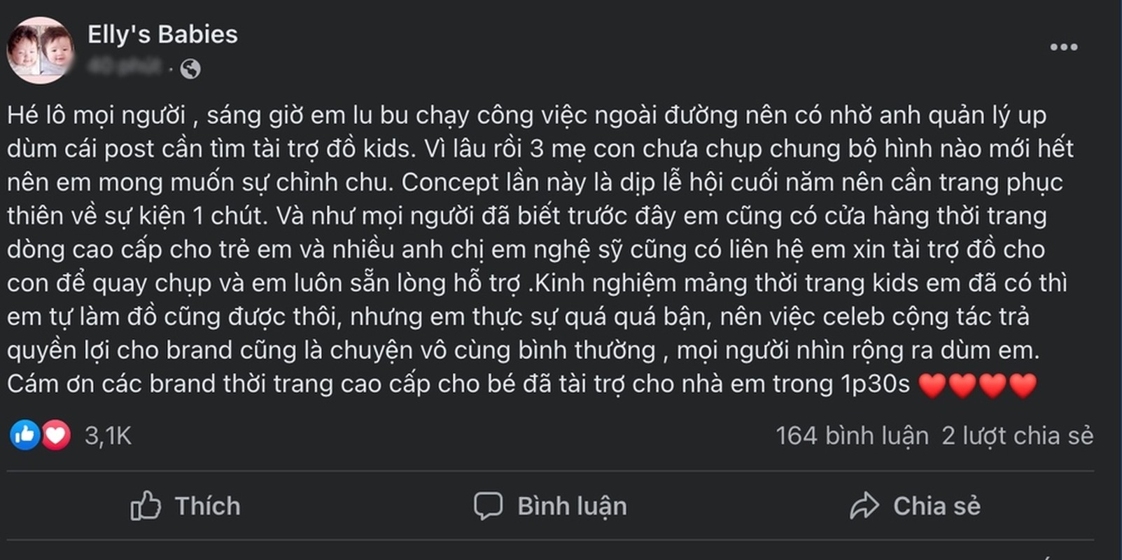 Elly Tran gay tranh cai vi xin tai tro cho con hau ly hon-Hinh-3