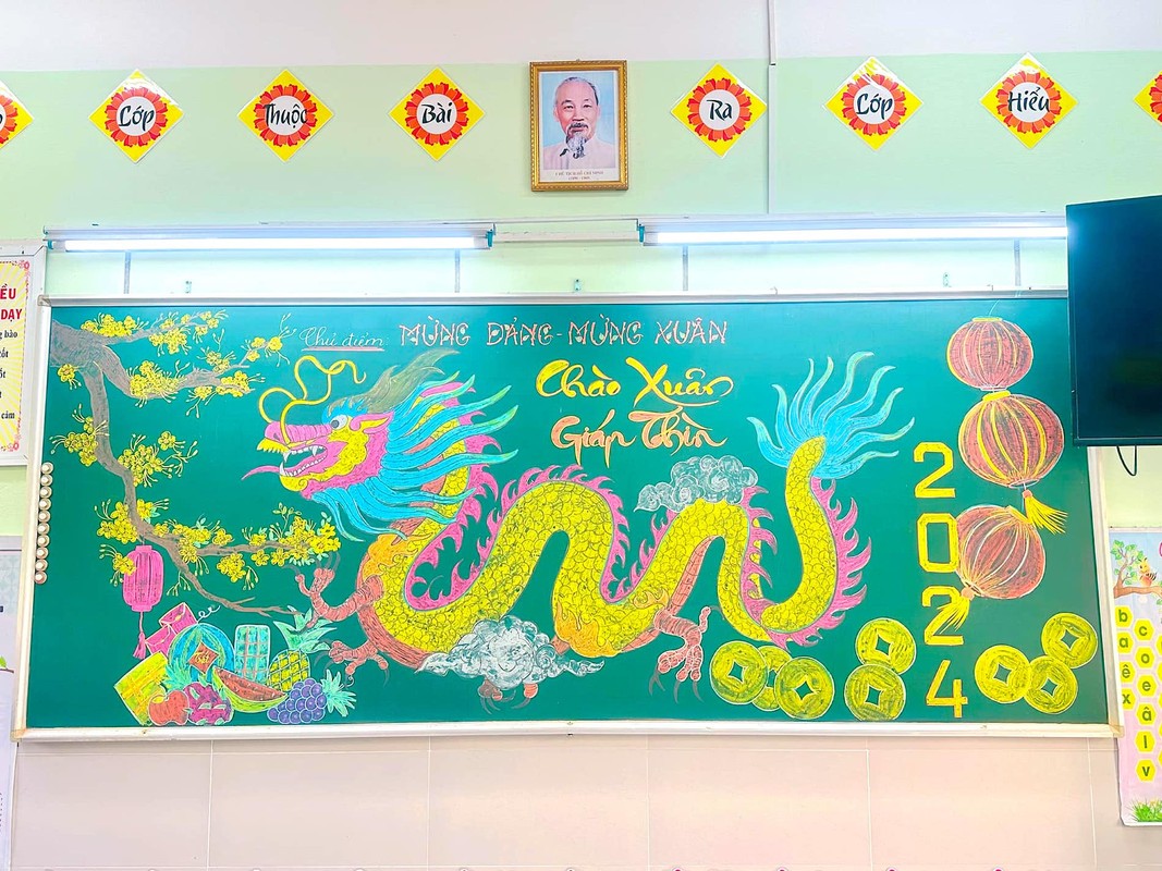 View - 	Cô giáo tiểu học nhận mưa lời khen khi vẽ rồng lên bảng