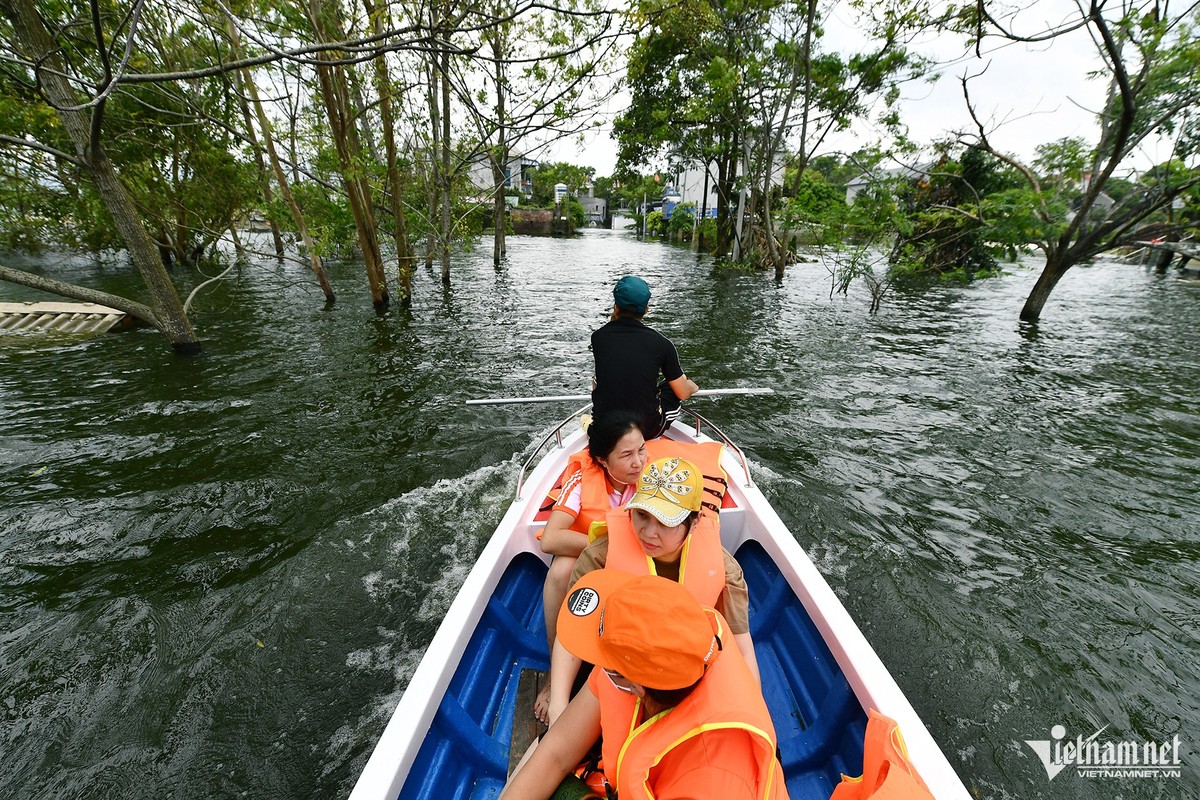 View - 	Nước không rút, rốn lũ Chương Mỹ 'hóa cảnh nước nổi miền Tây'