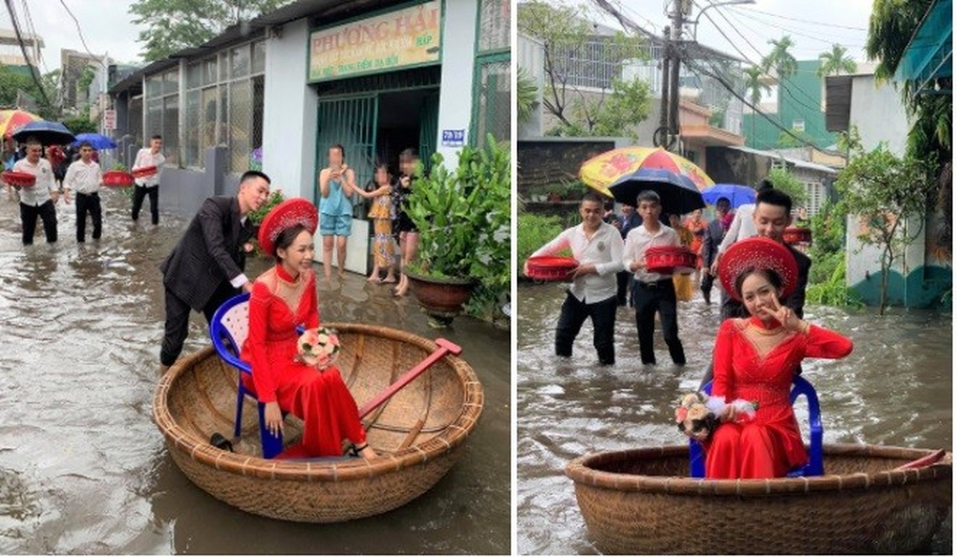 View - 	Đám cưới vùng rốn lũ Chương Mỹ đón dâu bằng thuyền phao tự chế