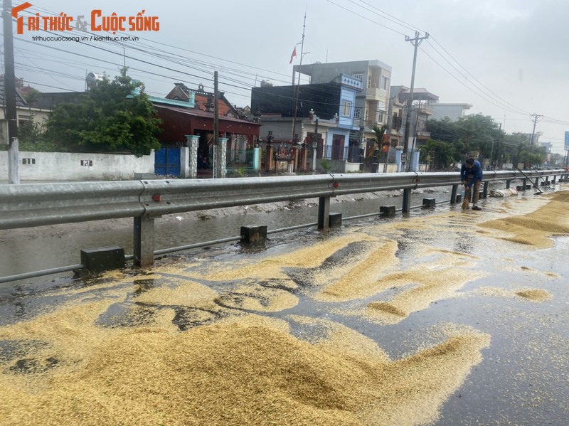 Nong dan Hai Hau “khoc rong” vi  thoc lua phoi ngoai duong ngap ngua trong mua