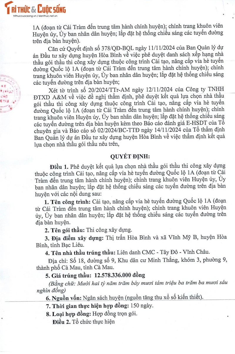 Cty Tây Đô trúng gói thầu nâng cấp đường Võ Thị Chính tại TP Bạc Liêu - Hình 2 Cty Tay Do trung goi thau nang cap duong Vo Thi Chinh tai TP Bac Lieu-Hinh-2