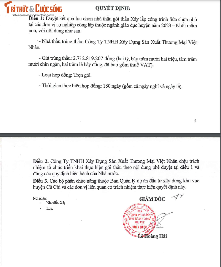 TP.HCM: 3 goi sua chua truong hoc o Cu Chi co ve tay Viet Nhan?