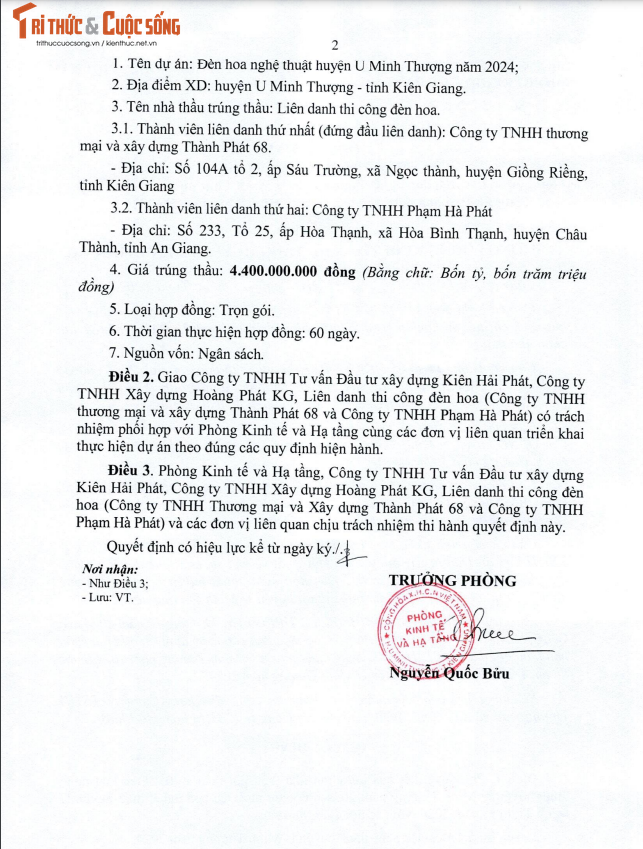 Kien Giang: Huyen U Minh Thuong da tim duoc nha thau thi cong den hoa nghe thuat-Hinh-2