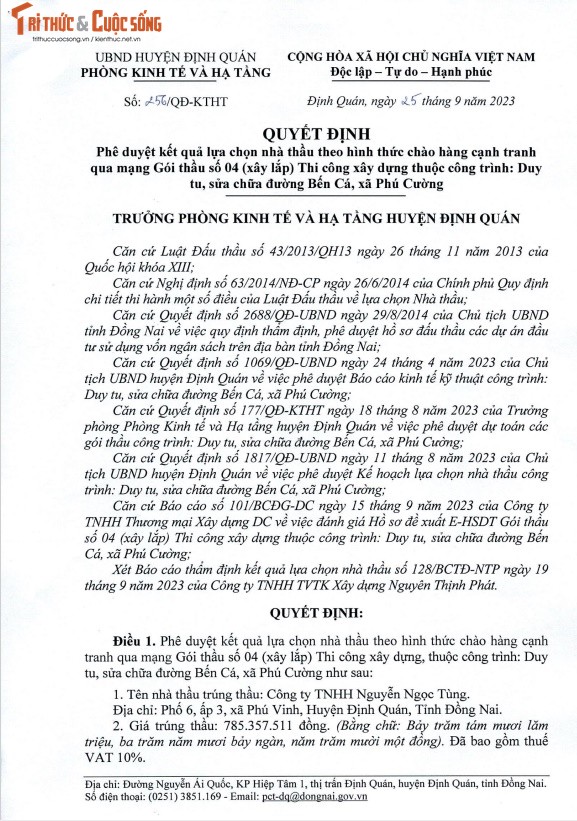 Dong Nai: Cty Ngoc Tung 1 ngay trung 3 goi thau tai Dinh Quan-Hinh-3