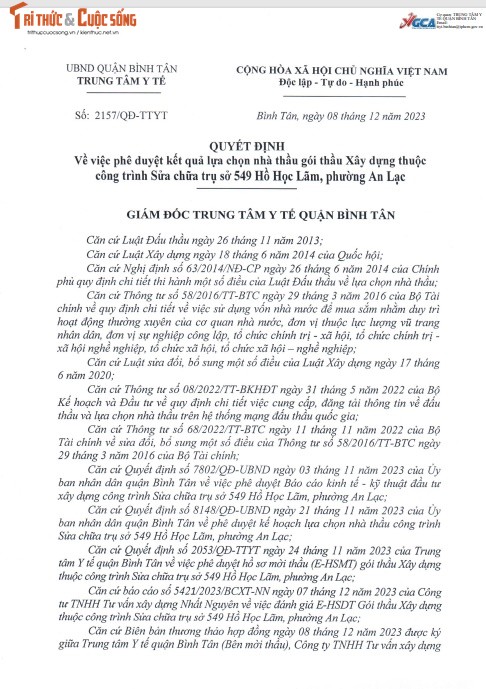 TP HCM: Nha An Khang trung 2 goi thau cua TTYT quan Binh Tan