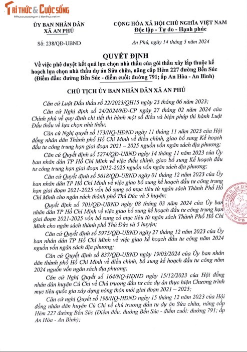 TP. HCM: Cty Hoang Phuong Minh trung 6 goi thau tai UBND xa An Phu