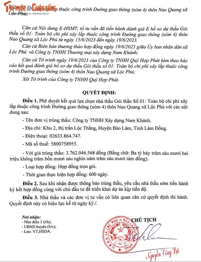 Lam Dong: Duy nhat Cong ty Nam Khanh du 2 goi thau tai Bao Lam-Hinh-6