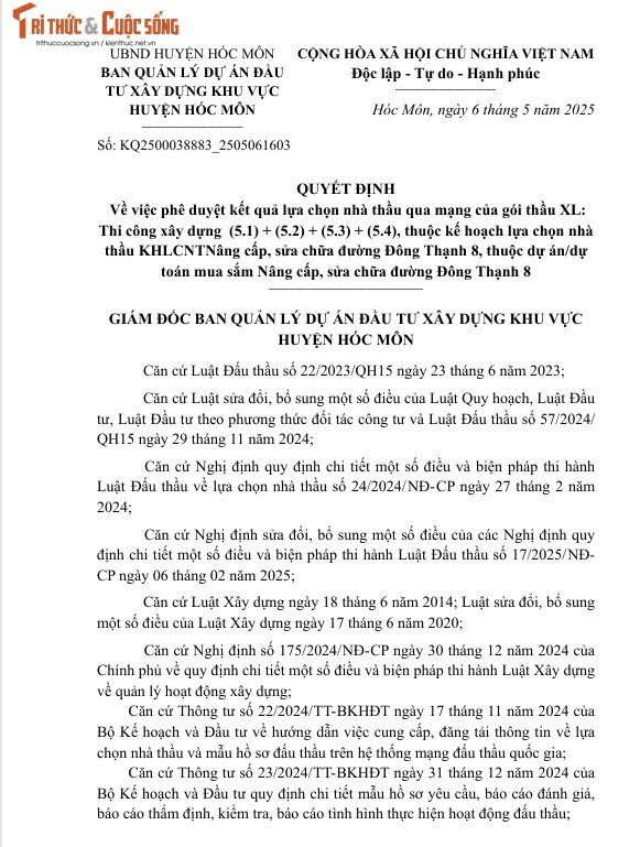 TP HCM: Da tim duoc nha thau thi cong nang cap duong Dong Thanh 8