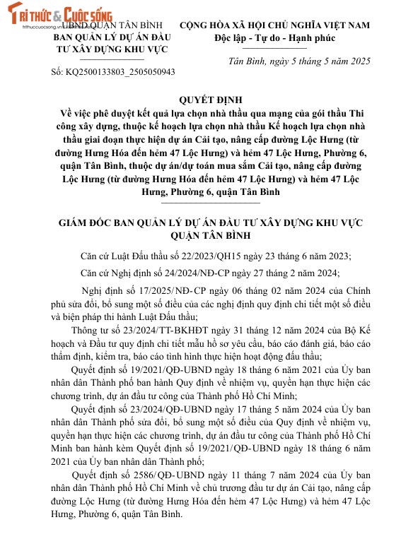 TP HCM: Quan Tan Binh phe duyet ket qua nhieu goi cai tao, nang cap duong/hem tien ty