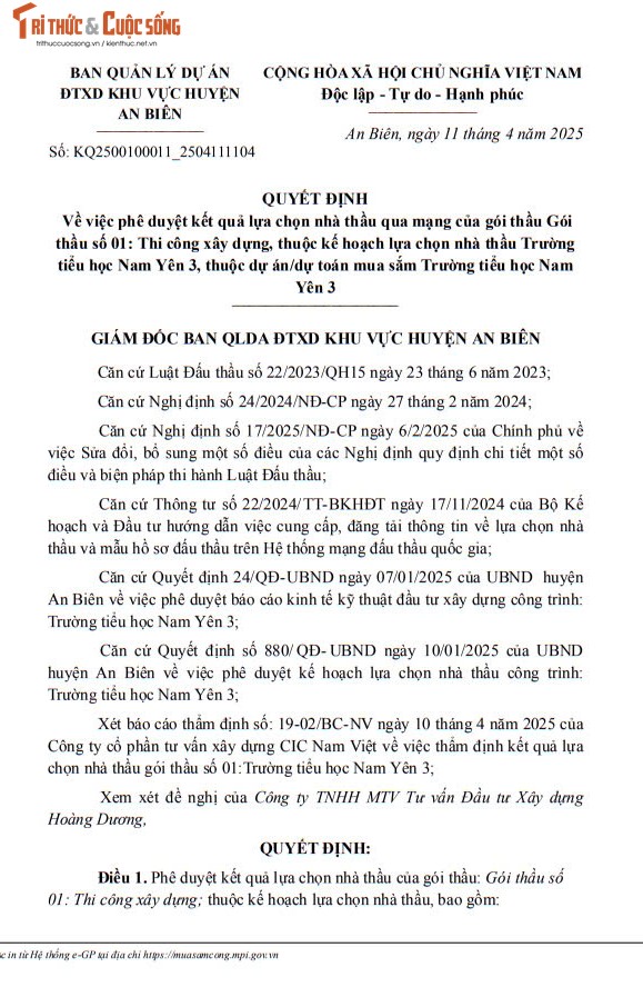 Kien Giang: Cty Sao Vang trung goi xay dung truong tieu hoc Nam Yen 3