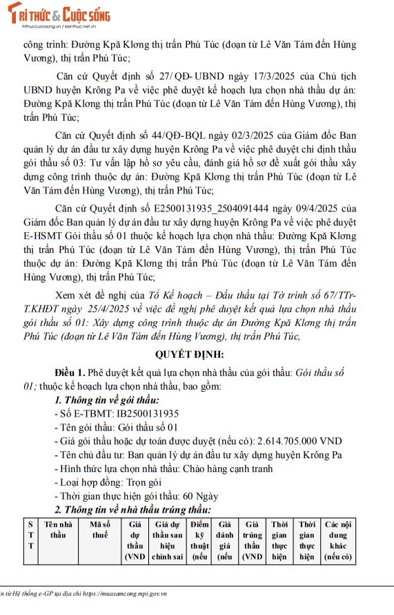 Gia Lai: Duy nhat Cty Thien Phu tham gia va trung goi lam duong Kpa Klong-Hinh-2