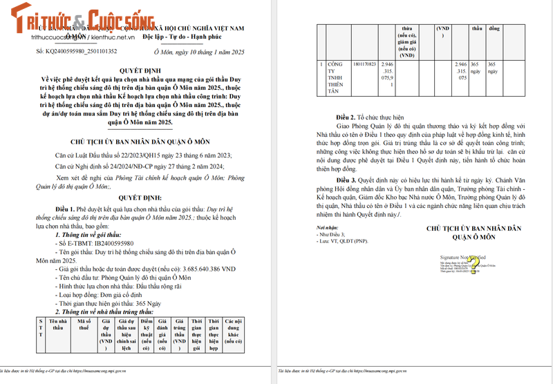 Can Tho: Cty Thien Tan - nha thau 'doc quyen' thi cong goi chieu sang tai O Mon?