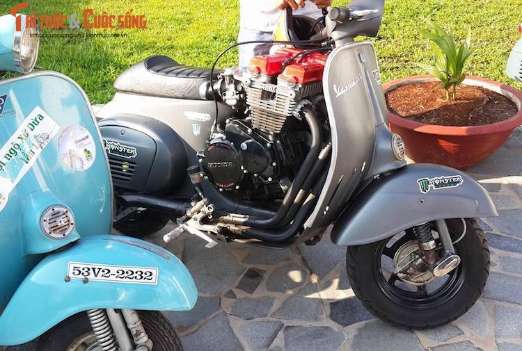 “Quai vat” scooter Vespa do may Honda CB750 doc nhat VN