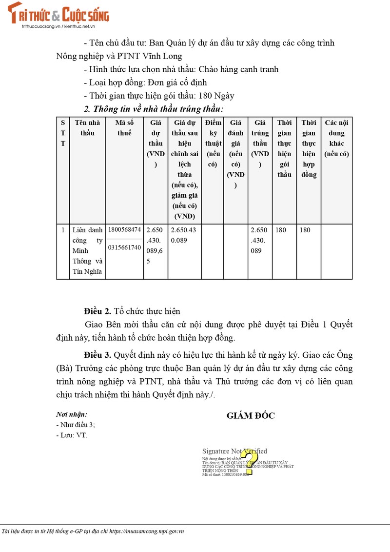 Vinh Long: Lien danh 2 thanh vien trung goi thau xay lap hon 2,6 ty dong